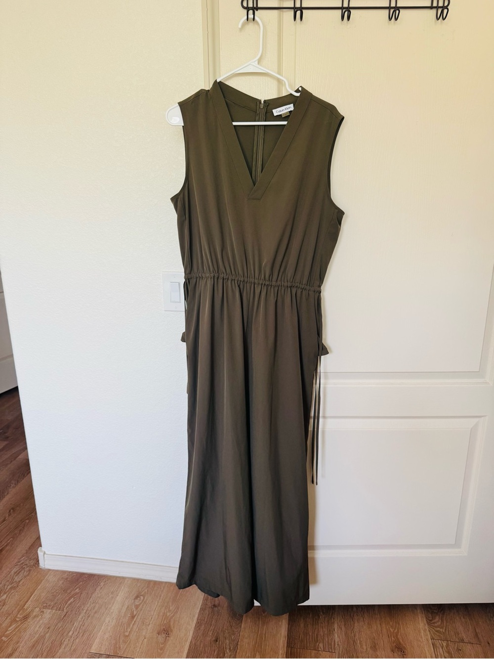 Calvin Klein Olive Green Sleeveless V-Neck Maxi Dress